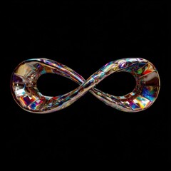 Wall Mural - infinity symbol abstract art on black background close up macro shot iridescent glass texture modern