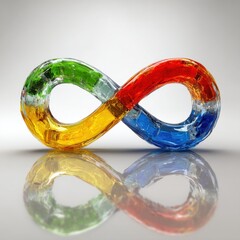 Wall Mural - colorful infinity symbol close up on white backdrop with reflection concept of limitless possibiliti