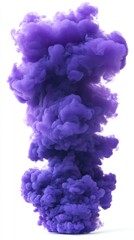 Wall Mural - rising purple smoke plume on white background, abstract art, studio shot, dramatic effect, conceptua