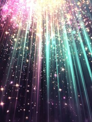Canvas Print - abstract light beams and bokeh particles rising up in a colorful display of pink teal and gold from 