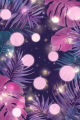 Wall Mural - tropical leaves and pink lights vertical background illustration close-up for wallpaper or digital d