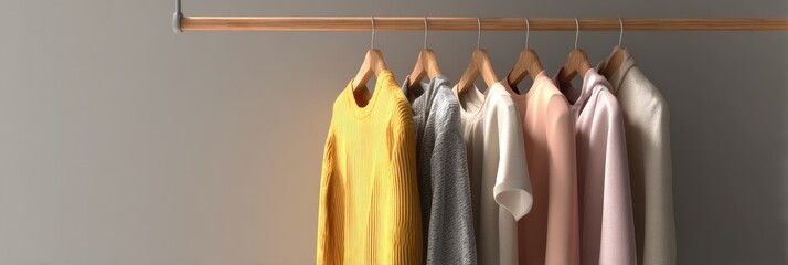Leinwandbilder - Minimalist Rack Displays Gym Clothes Hanging Lightly in a Soft, Airy Environment