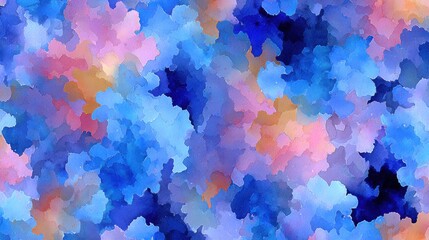 Wall Mural - abstract watercolor painting of clouds in blue pink and orange hues artistic texture background desi