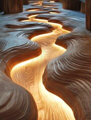 Wall Mural - woodwork river carving with light abstract interior design concept close up artistic perspective