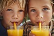 © Muhammad Hammad Zia - Tropical Summer Vibes – Kids Drinking Mango Juice from Glasses