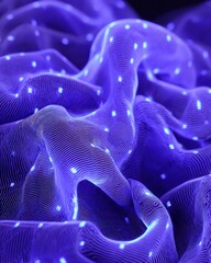 Wall Mural - abstract purple glowing fabric waves undulate in a mesmerizing close up view with bright spots and d