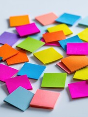 Poster - Colorful Sticker Set Scattered on a Clean White Background With Vibrant Hues and Various Shapes Adding a Playful Touch