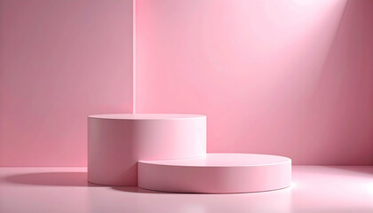 Wall Mural - pink cylindrical platforms on a pastel pink background
