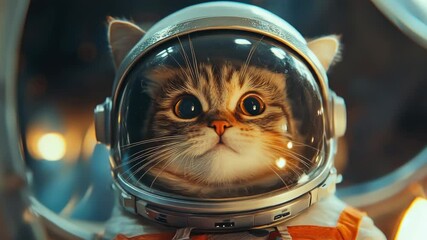 Wall Mural - a close-up shot of a cat wearing a space suit, looking curious and adventurous