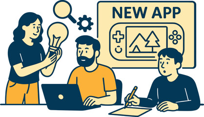 A group of video game developers are conceptualizing, researching, and devising the idea and concept of a new application