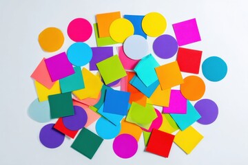 Aufkleber - Scattered Colorful Sticker Set Featuring Various Shapes on a Clean White Background, Creating a Vibrant and Playful Visual Display for Creative Projects