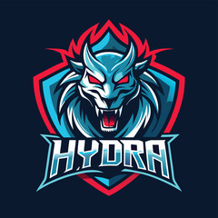 Poster - Vector illustration of a fierce hydra logo featuring a stylized dragon head with bold colors and sharp details, ideal for branding and graphic design projects