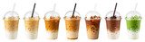 iced coffee latte drinks in a plastic cup