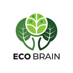 Poster - Eco-friendly brain logo showcasing a blend of nature and intellect, symbolizing sustainability and environmental awareness in a modern design