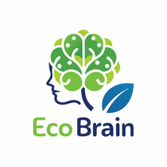Poster - Eco-friendly brain logo showcasing a blend of nature and intellect, symbolizing sustainability and environmental awareness in a modern design