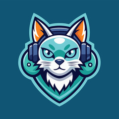 Poster - Stylized vector illustration of a cat wearing headphones, showcasing a bold and vibrant design suitable for branding and gaming elements