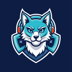 Poster - Stylized vector illustration of a cat wearing headphones, showcasing a bold and vibrant design suitable for branding and gaming elements