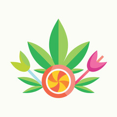 Poster - Creative vector illustration featuring a leaf with vibrant colors and playful elements for cannabis-themed branding and design