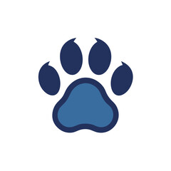 Poster - Paw print vector illustration and logo design suitable for various branding needs, showcasing a stylized paw in dark blue and gold colors