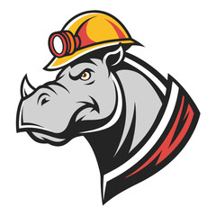 Poster - Vector illustration of a hippo wearing a mining helmet, showcasing a playful design ideal for logos and clipart