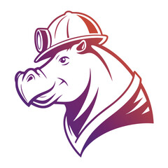 Poster - Vector illustration of a hippo wearing a mining helmet, showcasing a playful design ideal for logos and clipart