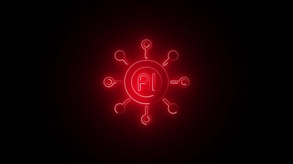 Wall Mural - Cyber Glow AI Emblem in Electric Red on Dark Background. Red Neon Artificial Intelligence Icon Animation on Black Canvas. Futuristic Glowing AI Symbol in Neon Red on Black.