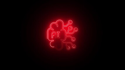 Wall Mural - Futuristic Neon Brain Design in Red on Jet Black. Cyber AI Brain Emblem in Red Neon on Obsidian. Luminous Red Neural Icon on Shadowed Surface.