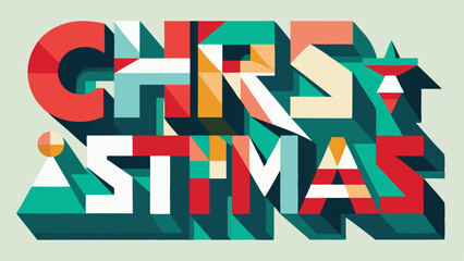 Aufkleber - Colorful vector illustration of Christmas lettering with geometric shapes in vibrant hues, ideal for festive themes and holiday celebrations
