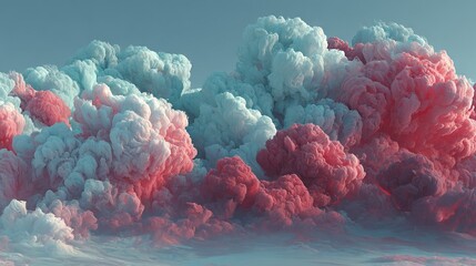 Wall Mural - a group of pink and blue clouds floats in the air against a backdrop of blue sky