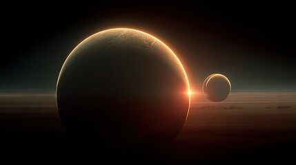 Wall Mural - an artistically rendered image of two distant planets against a sun-filled backdrop, with earth posi