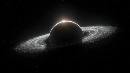 Wall Mural - an artist's depiction of a planet with a ring encircling it amidst the vastness of space, dotted wit