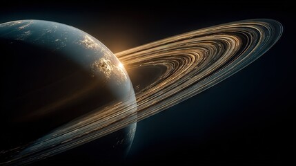 Wall Mural - an artist's depiction of the solar system, featuring saturn prominently both in the foreground and b