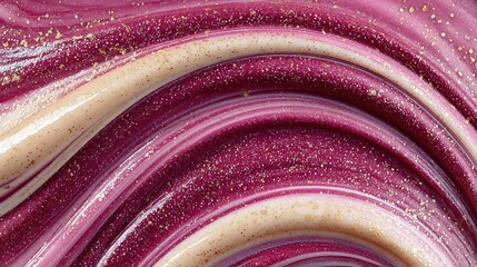 Wall Mural -   Close-up view of a pink and white swirl with gold sprinkles on top