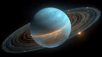 Wall Mural - an artist's rendition of mars, featuring prominent rings in the foreground and a setting sun behind 