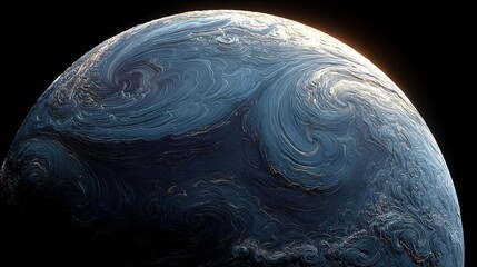 Wall Mural - a photo of a swirling blue-white object against a dark sky, with a sun visible behind