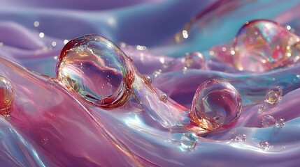 Wall Mural - a cluster of buoyant bubbles bobbing atop a azure-pink watery expanse, speckled with additional surf