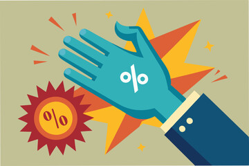 Aufkleber - Creative vector illustration of a hand holding a price tag indicating discount offers with vibrant colors and dynamic shapes