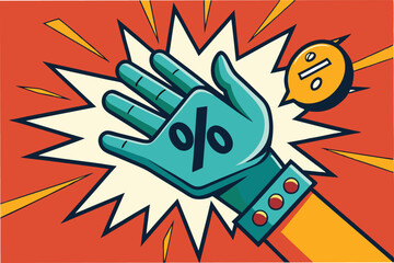 Aufkleber - Creative vector illustration of a hand holding a price tag indicating discount offers with vibrant colors and dynamic shapes
