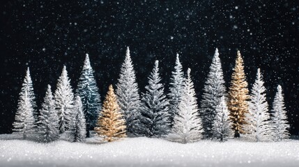 Wall Mural - Snow-covered trees stand tall in a serene winter forest landscape under soft daylight.