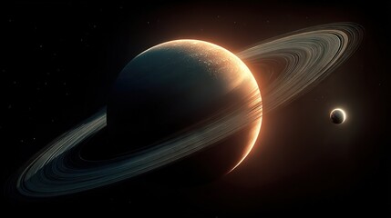 Wall Mural - an artist's depiction of saturn with its moons in the foreground and a faraway object in both the fo