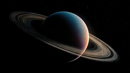 Wall Mural - artist renders saturn with rings in foreground & distant object in background