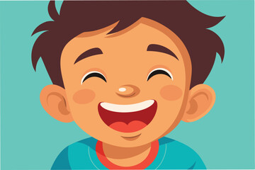 Poster - Happy young boy with a big smile in a colorful vector illustration design showcasing innocence and joy