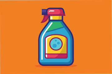 Poster - Colorful vector illustration of a cleaning solution bottle on an orange background depicting vibrant design elements