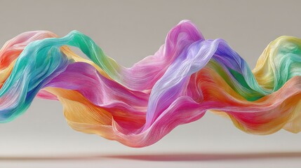 Wall Mural -   A multicolored wave flows on a white background, reflecting light at the base
