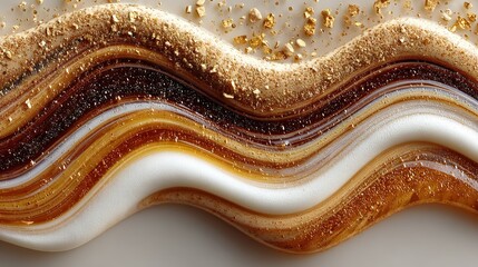 Wall Mural -   A painting featuring waves of gold and white paint with golden highlights