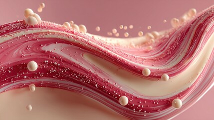 Wall Mural - a close-up of a pink and white wave, with water droplets on its surface