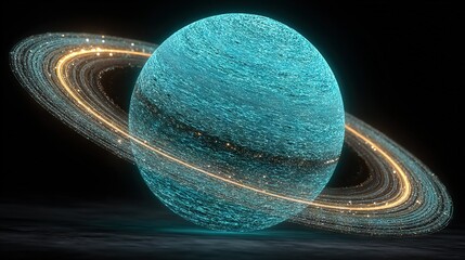 Wall Mural - an artist's depiction of the solar system, featuring prominent rings in the foreground, set against 