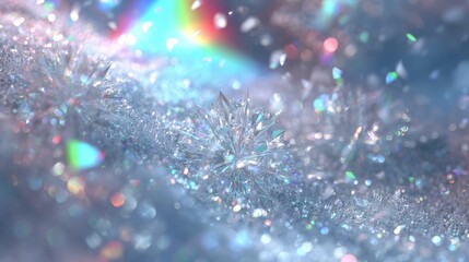 Sticker - Close-up of a single snowflake resting on pristine white snow under natural daylight.