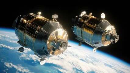 Wall Mural - two space shuttles flying in formation over the curved surface of the earth