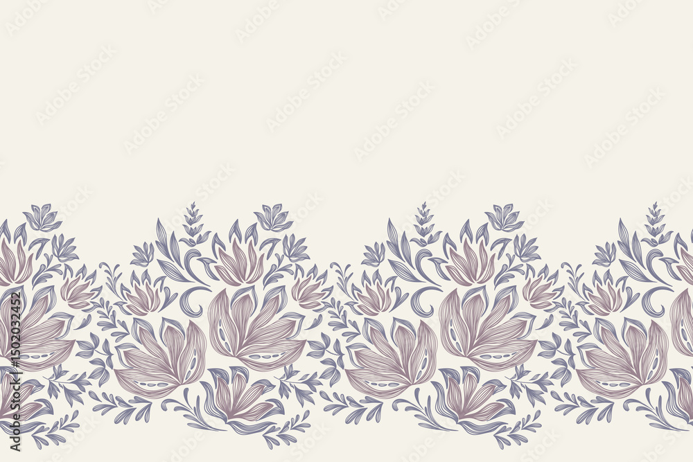 Ethnic Floral pattern seamless embroidery white background. Ikat ...